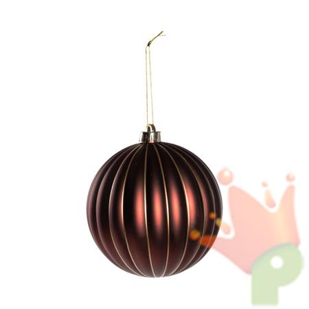 PALLINA DI NATALE IN VETRO BORDEAUX CON LINEE ORO 15CM