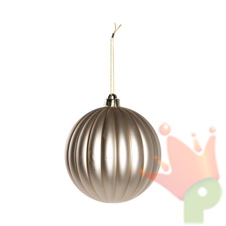 PALLINA DI NATALE IN VETRO CHAMPAGNE CON LINEE ORO 15CM