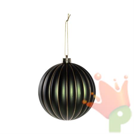 PALLINA DI NATALE IN VETRO VERDE CON LINEE ORO 15CM