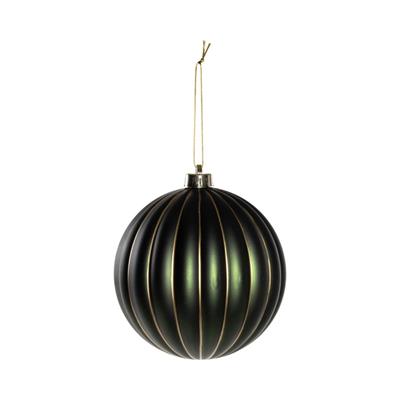 PALLINA DI NATALE IN VETRO VERDE CON LINEE ORO 15CM