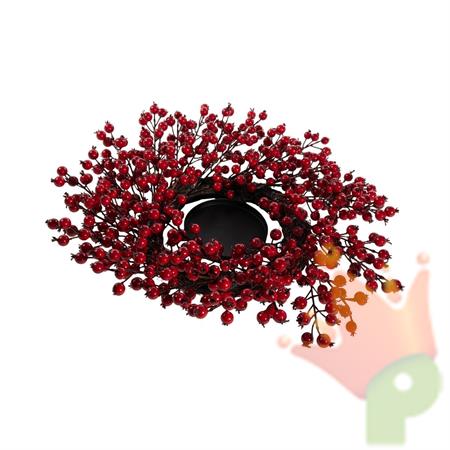 PORTACANDELA CORONA DI BACCHE ROSSE 46CM