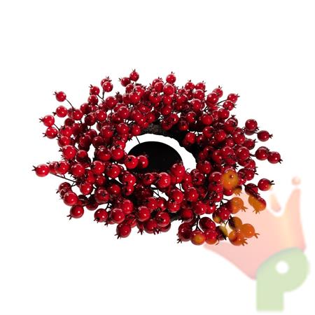 PORTACANDELA CORONA CON PICCOLE BACCHE ROSSE 46CM