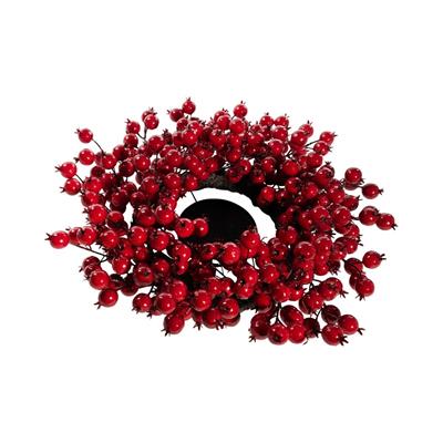 PORTACANDELA CORONA CON PICCOLE BACCHE ROSSE 46CM