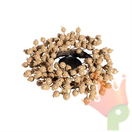 PORTACANDELA CORONA CON BACCHE ORO 46CM