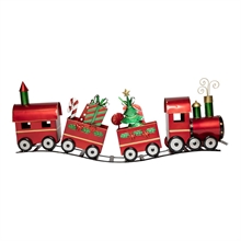 TRENO NATALIZIO CON ALBERO E REGALI IN METALLO ROSSO 133X24X52CM