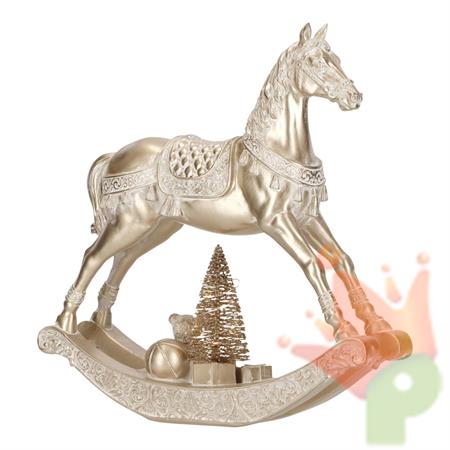 CAVALLO A DONDOLO IN POLIRESINA ORO CON LED 29,5X7CM