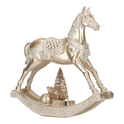 CAVALLO A DONDOLO IN POLIRESINA ORO CON LED 29,5X7CM