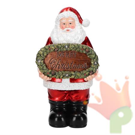 BABBO NATALE CON CARTELLO BUON NATALE IN POLIRESINA LED 30X11X16