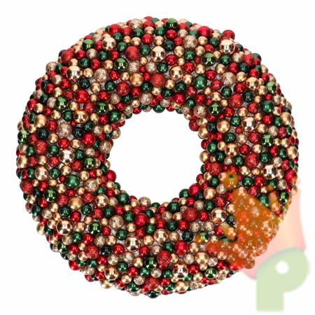GHIRLANDA FUORIPORTA DI PALLINE NATALIZIE VERDE ROSSE ORO 50CM