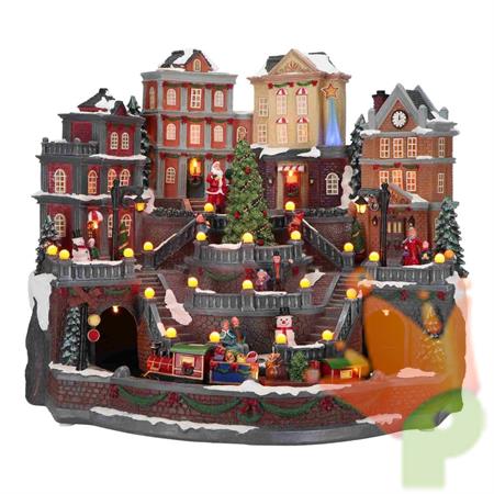 VILLAGGIO DI NATALE CON TRENO/ ALBERO IN MOVIMENTO 37,5X41X46CM