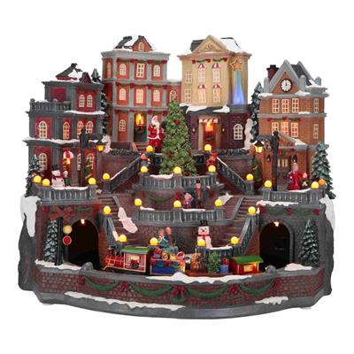VILLAGGIO DI NATALE CON TRENO/ ALBERO IN MOVIMENTO 37,5X41X46CM