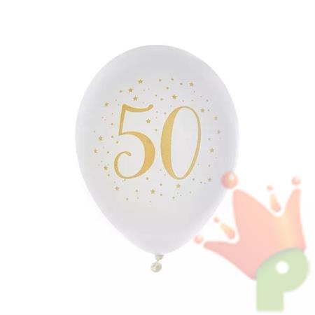PALLONCINI IN LATTICE 50 ANNI BIANCO 23CM 8PZ