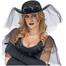 CAPPELLO VEDOVA NERA CON ROSE, VELO E RAGNI