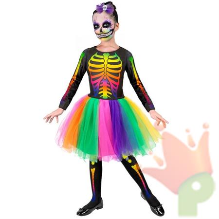 COSTUME SCHELETRO BAMBINA CON TUTU' ARCOBALENO