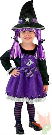 COSTUME STREGA VIOLA CON CAPELLI 6-12 MESI