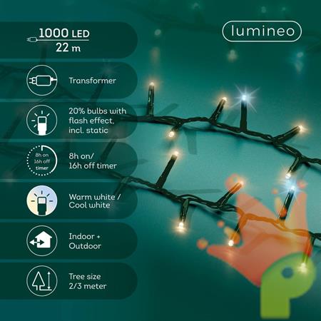 LUCI DI NATALE COMPACT 1000 LED BIANCO CALDO / FREDDO 22MT
