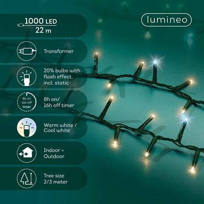LUCI DI NATALE COMPACT 1000 LED BIANCO CALDO / FREDDO 22MT