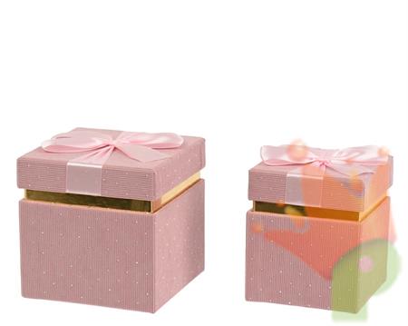 SCATOLA IN VELLUTO CON PERLINE FIOCCO ROSA 12,5X12,5X14,5CM