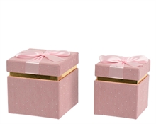 SCATOLA IN VELLUTO CON PERLINE FIOCCO ROSA 12,5X12,5X14,5CM
