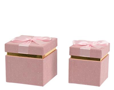 SCATOLA IN VELLUTO CON PERLINE FIOCCO ROSA 12,5X12,5X14,5CM