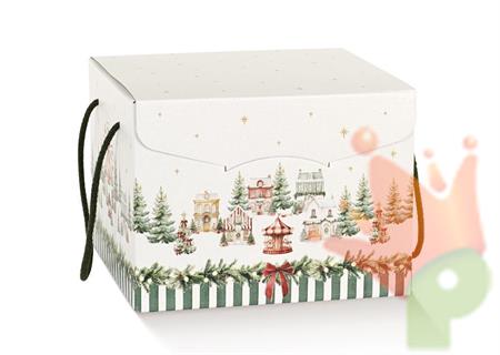 SCATOLA VILLAGGIO NATALIZIO BIANCO/VERDE 21X21X21CM