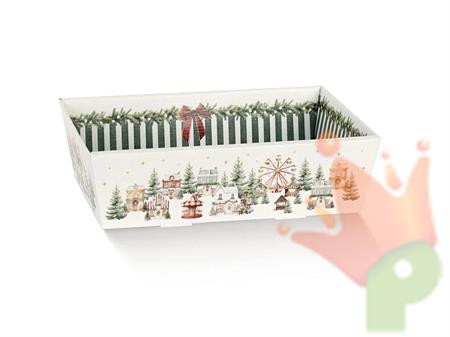 VASSOIO VILLAGGIO NATALIZIO BIANCO/VERDE 40X30X11,5CM