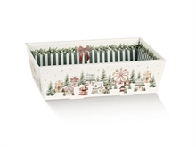 VASSOIO VILLAGGIO NATALIZIO BIANCO/VERDE 40X30X11,5CM