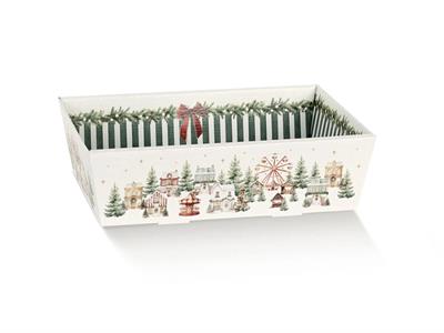 VASSOIO VILLAGGIO NATALIZIO BIANCO/VERDE 40X30X11,5CM
