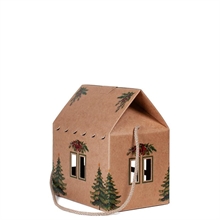 SCATOLA CASETTA PINI VERDI CON CORDINO AVANA 20X14X14CM