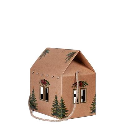SCATOLA CASETTA PINI VERDI CON CORDINO AVANA 20X14X14CM