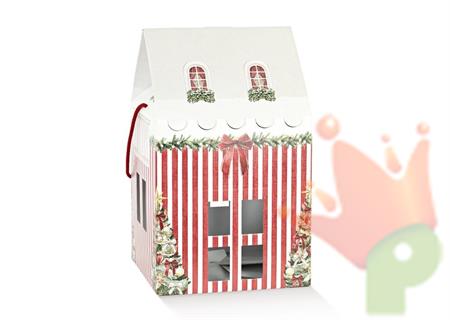 SCATOLA CASETTA NATALIZIA IN CARTONE CON CORDINO 24,5X24,5X15CM