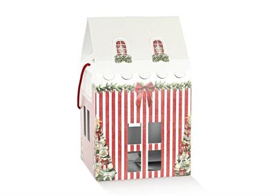 SCATOLA CASETTA NATALIZIA IN CARTONE CON CORDINO 24,5X24,5X15CM