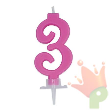 CANDELINA NUMERO 3 CERA ITALIC FUCSIA 7CM