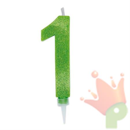 CANDELINA NUMERO 1 MAX DI CERA SWEETY VERDE MELA GLITTER 15CM