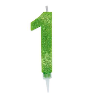 CANDELINA NUMERO 1 MAX DI CERA SWEETY VERDE MELA GLITTER 15CM