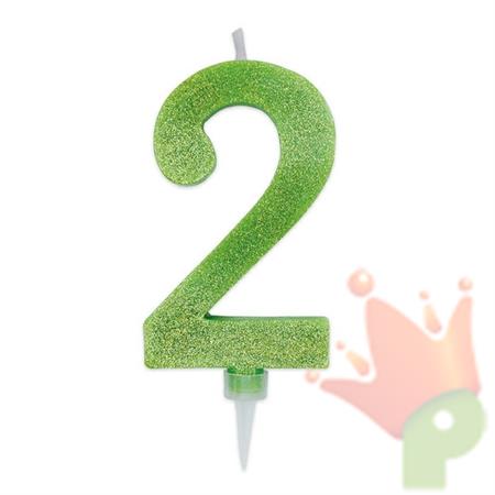 CANDELINA NUMERO 2 MAX DI CERA SWEETY VERDE MELA GLITTER 15CM