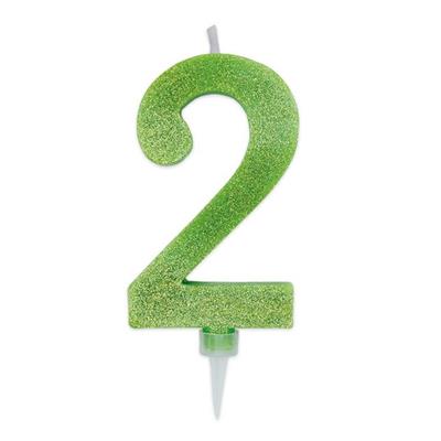 CANDELINA NUMERO 2 MAX DI CERA SWEETY VERDE MELA GLITTER 15CM