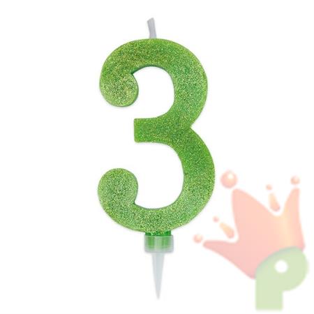 CANDELINA NUMERO 3 MAX DI CERA SWEETY VERDE MELA GLITTER 15CM