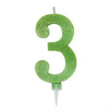 CANDELINA NUMERO 3 MAX DI CERA SWEETY VERDE MELA GLITTER 15CM