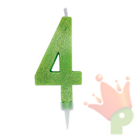 CANDELINA NUMERO 4 MAX DI CERA SWEETY VERDE MELA GLITTER 15CM