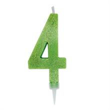 CANDELINA NUMERO 4 MAX DI CERA SWEETY VERDE MELA GLITTER 15CM