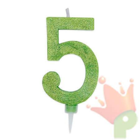 CANDELINA NUMERO 5 MAX DI CERA SWEETY VERDE MELA GLITTER 15CM