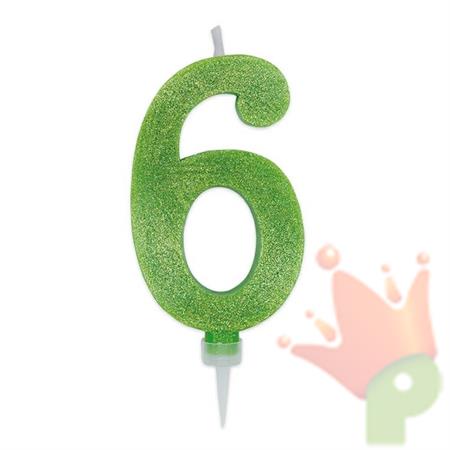 CANDELINA NUMERO 6 MAX DI CERA SWEETY VERDE MELA GLITTER 15CM