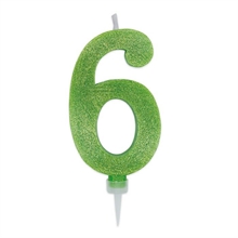CANDELINA NUMERO 6 MAX DI CERA SWEETY VERDE MELA GLITTER 15CM