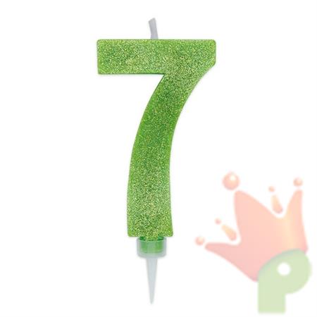CANDELINA NUMERO 7 MAX DI CERA SWEETY VERDE MELA GLITTER 15CM
