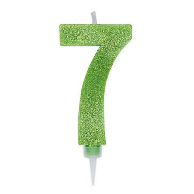CANDELINA NUMERO 7 MAX DI CERA SWEETY VERDE MELA GLITTER 15CM