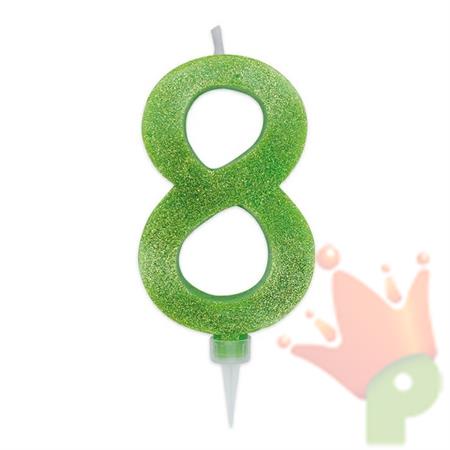 CANDELINA NUMERO 8 MAX DI CERA SWEETY VERDE MELA GLITTER 15CM