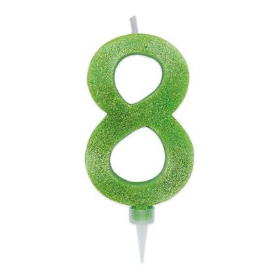 CANDELINA NUMERO 8 MAX DI CERA SWEETY VERDE MELA GLITTER 15CM