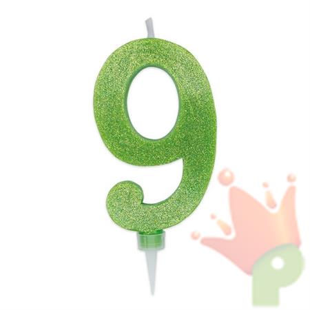 CANDELINA NUMERO 9 MAX DI CERA SWEETY VERDE MELA GLITTER 15CM