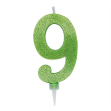 CANDELINA NUMERO 9 MAX DI CERA SWEETY VERDE MELA GLITTER 15CM